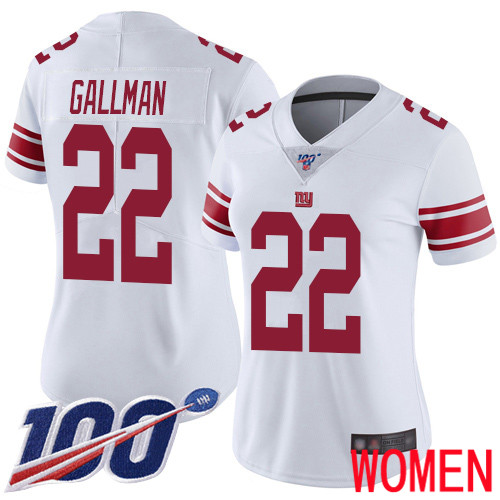 Women New York Giants #22 Wayne Gallman White Vapor Untouchable Limited Player 100th Season Football NFL Jersey